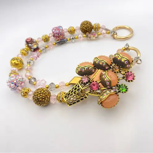 Handmade 💐Luxury Bag/Phone Chain Charm/Keychain Orange FLOWER BASKET Bling Crystal Beads