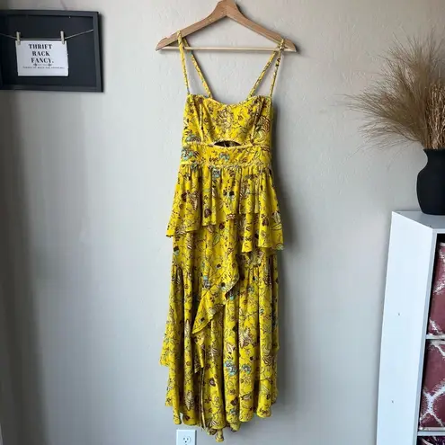 Ulla Johnson Dress Silk Floral Josanna Yellow Cut Out Midi Gown Size 6