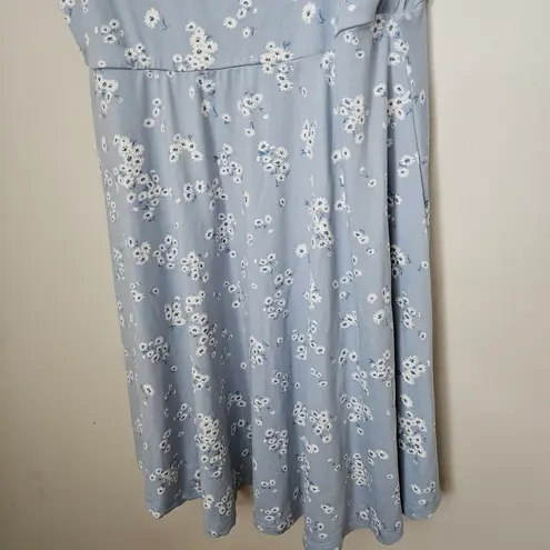 French Grey Floral Light Blue Sundress Mini Sleeveless Large Womens Lightweight