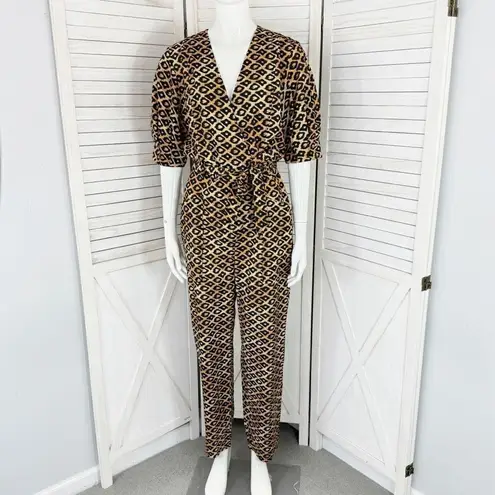 Scotch & Soda Jumpsuit Leopard Animal Print Puff Sleeve Utility Tan Black Medium