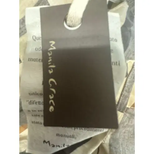 Manila Grace Striped Wide Leg Linen Blend Pants Beige Brown Women's Size 4 Tan