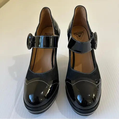 John Fluevog Miss July Scalloped Wedge Heel Pinup Shoes Black, 9