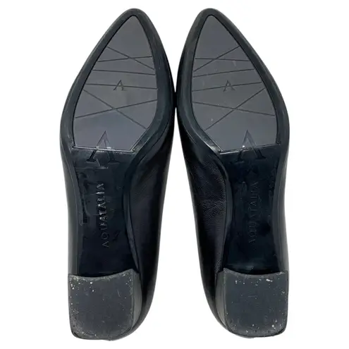 Aquatalia Pasha Black Leather Almond Toe Low Block Heels Weatherproof Pumps