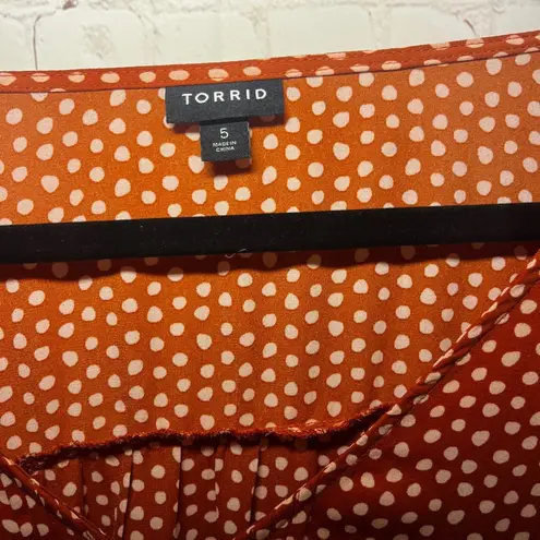 Torrid ✨ Women's Plus Size Blouse Rust Polka Dot V Neck Long Sleeve Size 5 5x - Image 8