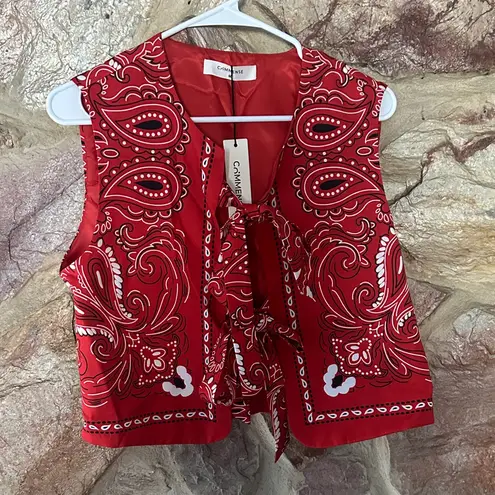 Paisley Printed Tie Front Vest size medium Red