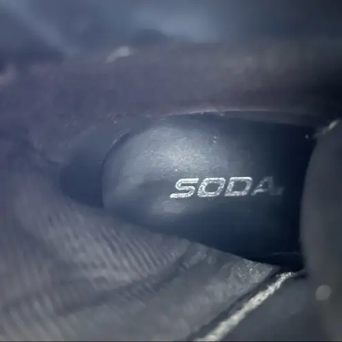 Soda Black Lace Boots Vegan Suede Zipper White Stitching Size 8