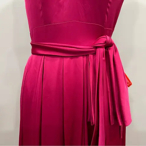 Mac Duggal 26531 Pleated Charmeuse Halter Gown Belted Formal Magenta Halter