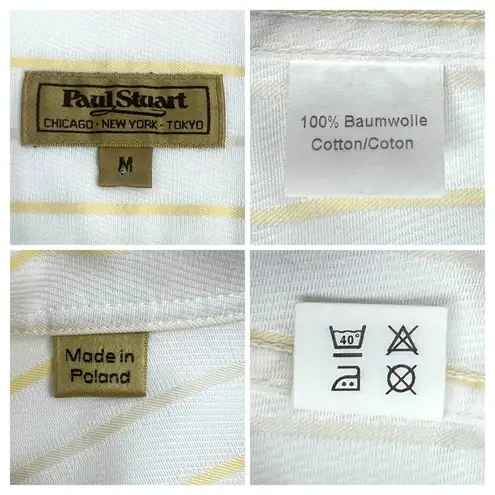 Vintage Paul Stuart Yellow Stripe Button Down White Cotton Blouse Size Medium