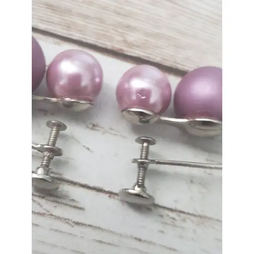 Vintage Screw Back Earrings Two Tone Purple Ball Duo