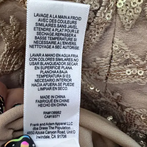 Dress the Population Blair Plunging Fit & Flare Sequin Midi Dress, Gold/Nude, XL