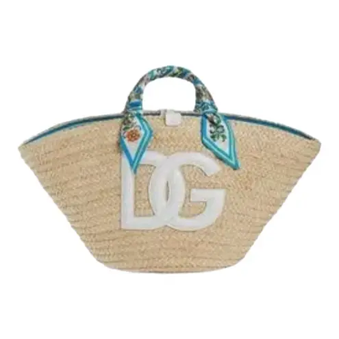 Dolce & Gabbana Kendra DG Logo Woven Straw Tote in Giallo