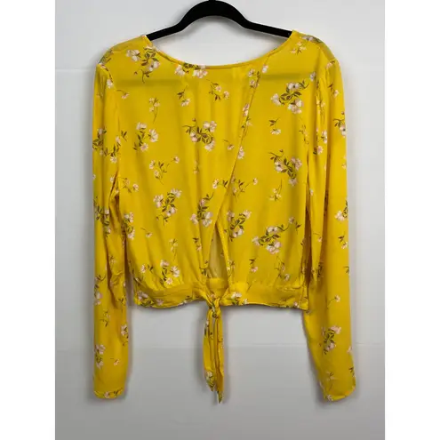 Hollister  Yellow Floral Long Sleeve‎ Wrap Blouse Top Womens Size Large Y2K