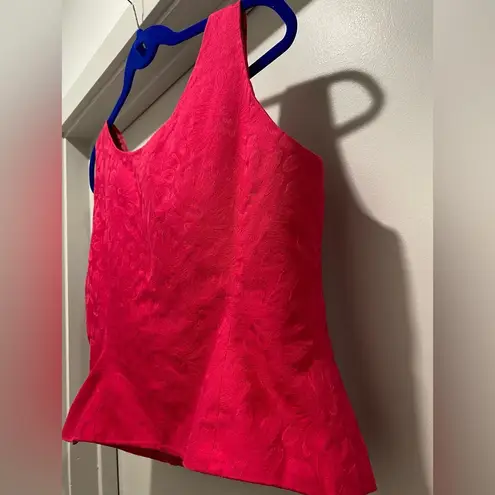 Le Suit VTG 80s Petite Fuchsia Pink Floral Jacquard Sleeveless Crop Top Blouse