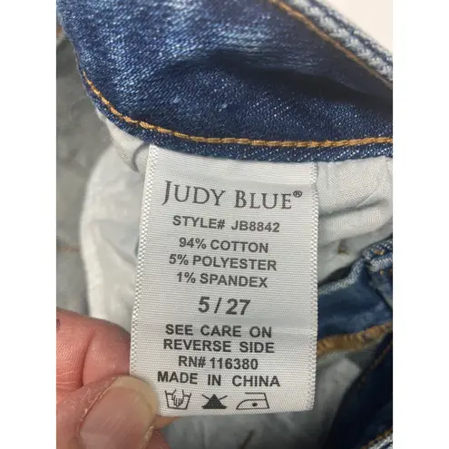 Judy Blue  Skinny Fit Jeans Women's Size 5 Distressed Frayed Hem Blue Denim