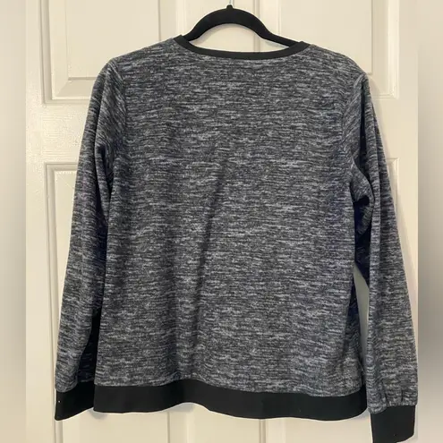 Nicole Miller  Black- Gray Soft Fleece Light Pullover Top Front Pocket Sz Medium