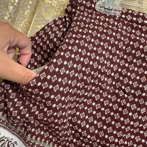 Garnet Hill Maroon Printed Tie Waist Gauze Cotton Shorts Size 12