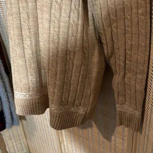 Vintage Tan White Snowflake Pattern Ribbed Braided Tight Knit Sweater Large