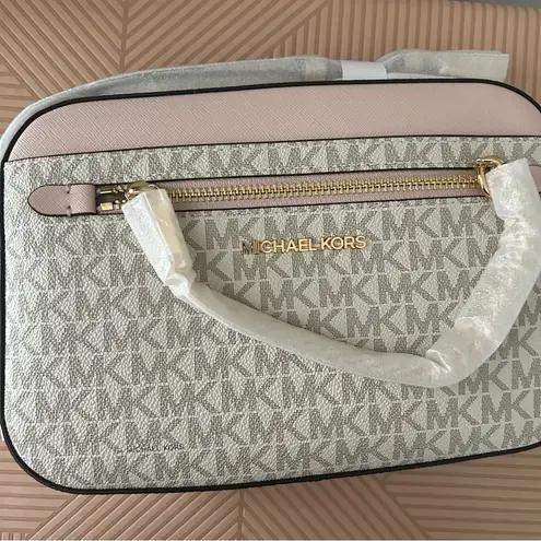 Michael Kors Cream Blush Pink Crossbody Bag Jet Set Signature Style Chain Logo