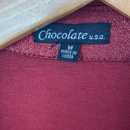 Red Shiny Cropped Zip Up Moto Long Sleeve Jacket From Chocolate M Size M