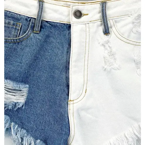 Vanilla Sky Denim Shorts Womens Medium Two Tone Distressed Grunge Rocker Beach Blue