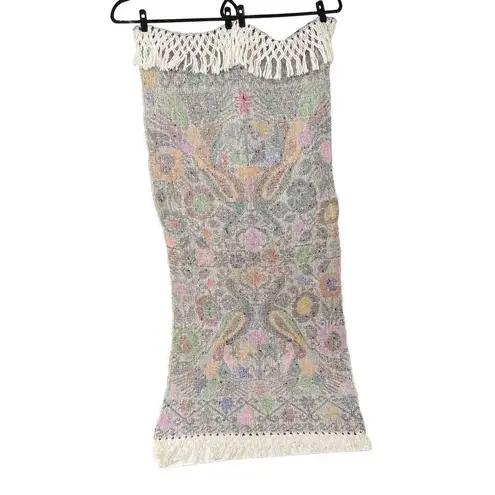 None Mexican Peacock Shawl Cross Stitch White Vibrant Colors Tassels