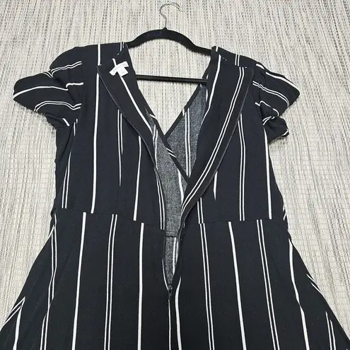 Xhilaration  Womens Size L Black White Striped Faux Wrap Mini Dress Minimalist