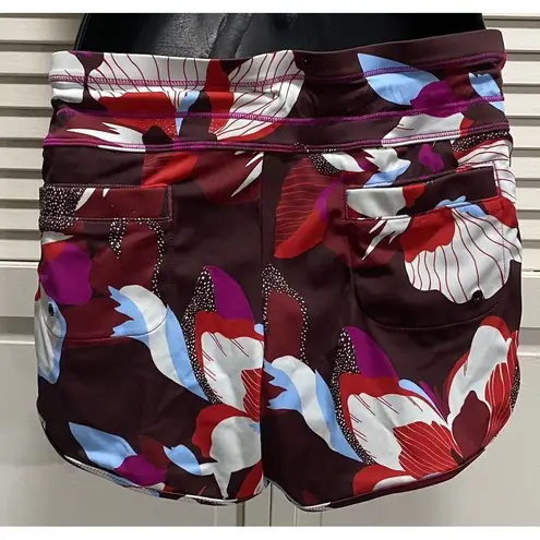 Athleta Swim Shorts Floral Brown/Pink Bikini Bottom Lining Drawstring Size XS