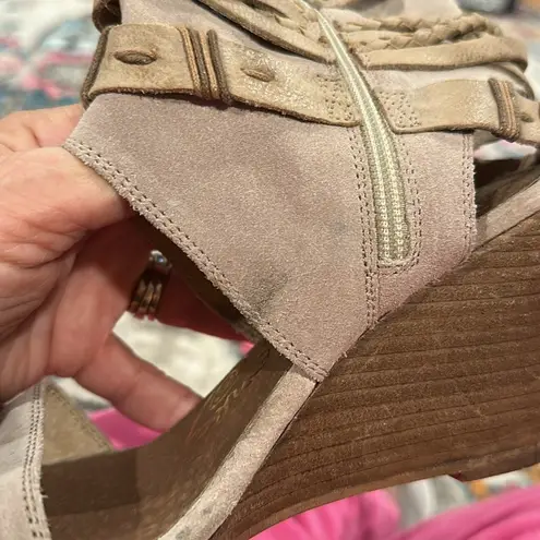 Naughty Monkey LASALLE SUEDE LEATHER WEDGE TAN BEIGE OPEN TOE SANDAL SHOES