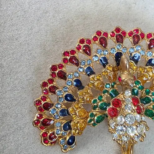 Vintage Gold Multicolor Peacock Broooch Pin