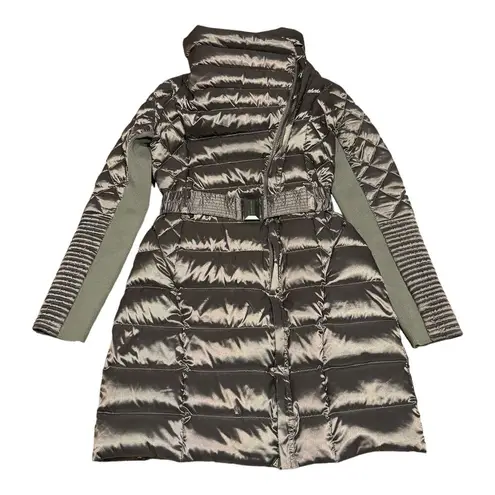 BCBGMAXAZRIA  Belted Down puffer funnel neck Metallic Gunmetal Coat size small