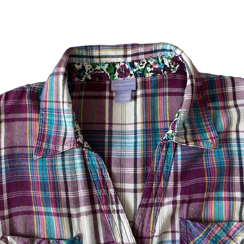Laura Scott women’s XL purple plaid collared long sleeve button down shirt