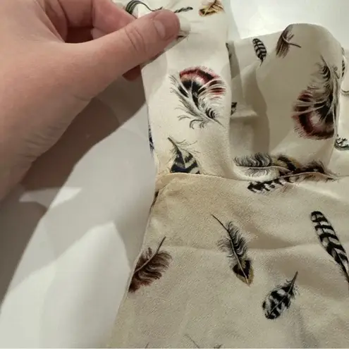 The Kooples 100% Silk Cream Multicolor Boho Feather Print Button Down Top Sz S