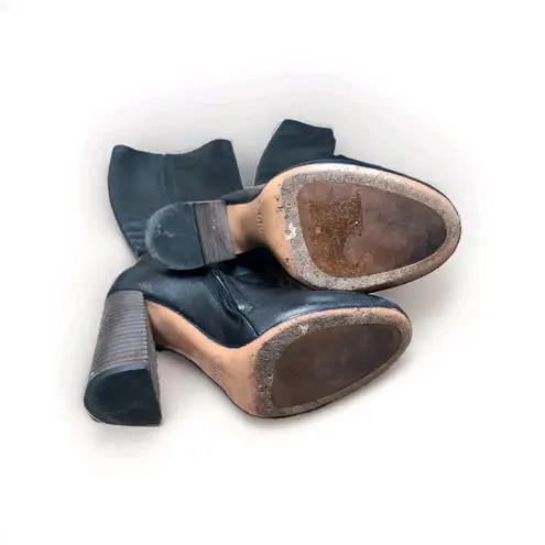 Chloé Chloe Tall Boots Black Leather Wooden Stacked Heel Size 36