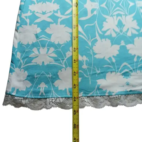 Badgley Mischka Studio Women's Nightgown XL Lace Trim Blue & White Floral NEW