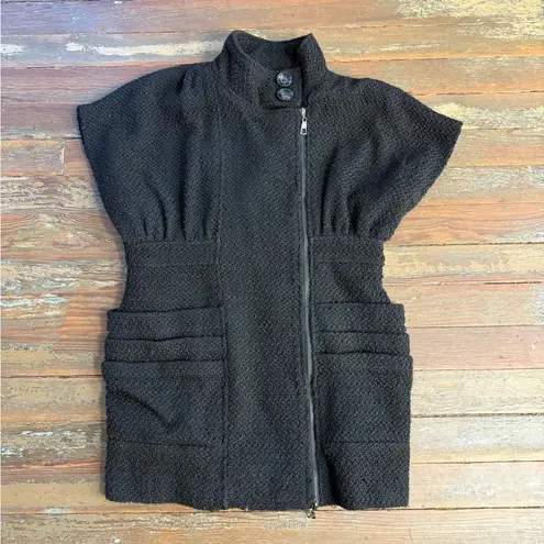 Luii Women's Wool Blend Black Knit Sweater Dress Zip Front High Collar ~ XL 💚🍄