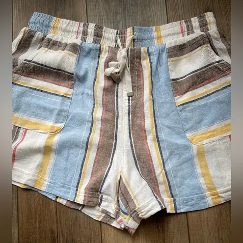 Colorful Striped Linen Blend Shorts | Size L | EauC | Pockets | Relaxed Fit Blue Size L