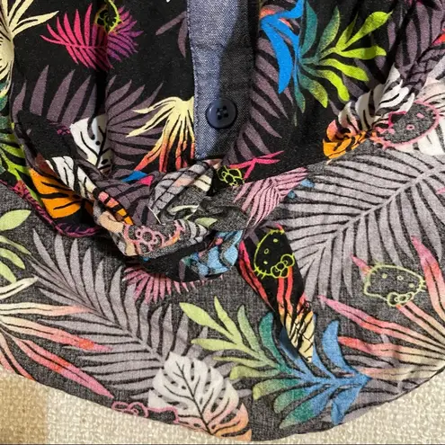 Sanrio Hello Kitty Tropical Print Sleeveless Button Down Shirt with Waist Tie Blue Size undefined