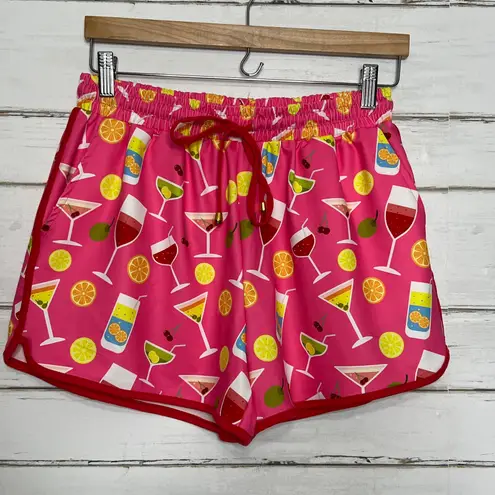 Jess Lea Cocktail Drink Print Activewear Shorts Size Large Pink