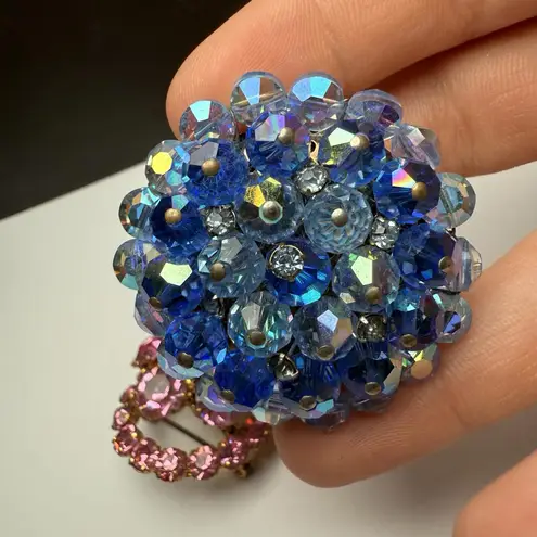 Colorful Rhinestone Brooch Pin Lot Of 3 Vintage