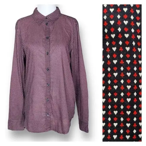 United Colors Of Benetton Benetton Shirt Black Red Long Sleeve Button Front Card Suits Novelty Print