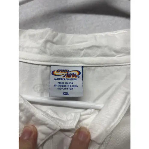 Crazy Shirts White Tropical Flowers Shirt XXL Drawstring Button Up USA Style 271