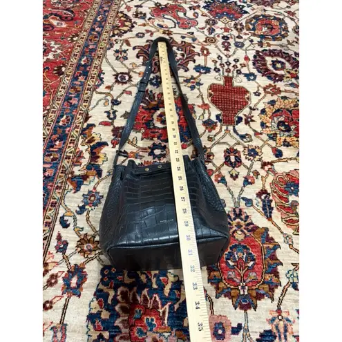 DeMellier London Black Croc Embossed Leather Bucket Bag Crossbody READ