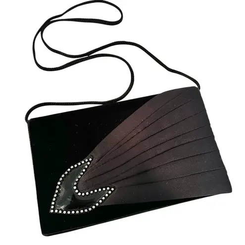 La Regale Vintage Velvet Clutch Women's Black Rhinestone 70s Whimsigoth Dainty