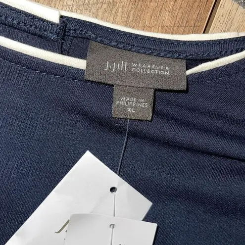 J. Jill Womens Crew Neck Buttoned Back Short Sleeve Knit Blouse Navy Size XL NWT Blue