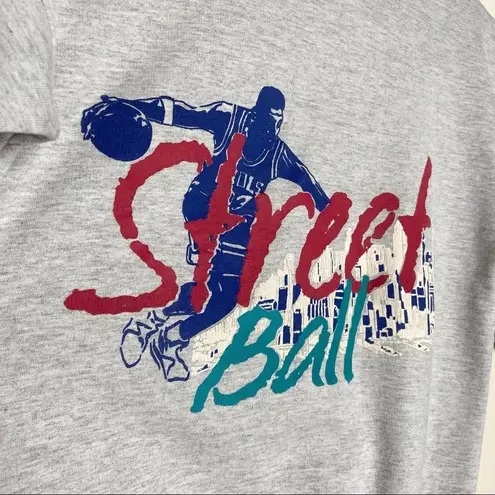 Vintage Street Ball Basketball Gray Crew Neck Pullover Sweatshirt