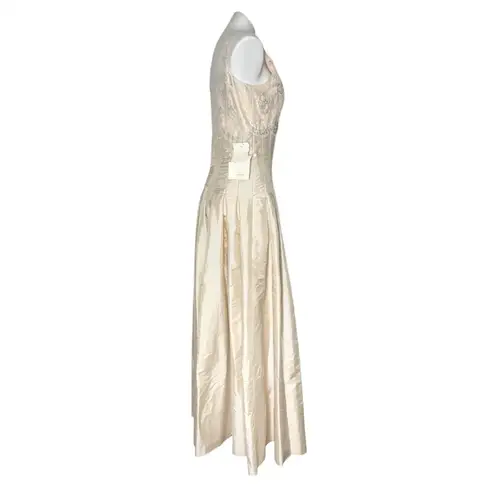 Calvin Klein  Gown Beige Formal Sleeveless Shrug Tie Jacket Lace Bodice Size 6 - Image 5