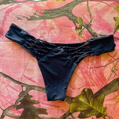 Sam Lorenzo black san lorenzo swim bikini bottoms crochet cut out gold plated sexy high waisted thong