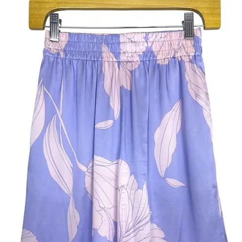 Christy Lynn Floral Silk Wide Leg Pants XS Blue Pink Purple Pockets Boho Beach