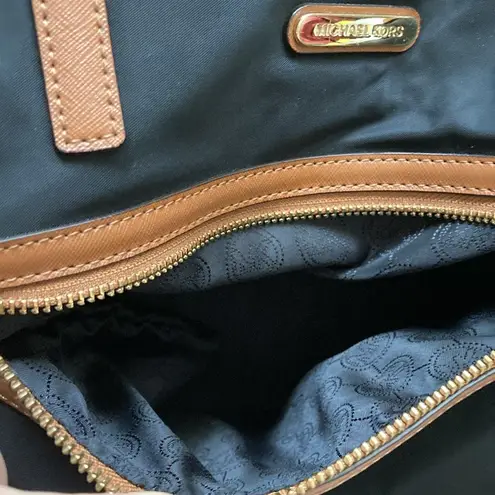 Michael Kors  Shoulder Bag Tote Nylon Saffiano Leather Black Brown Handbag GUC