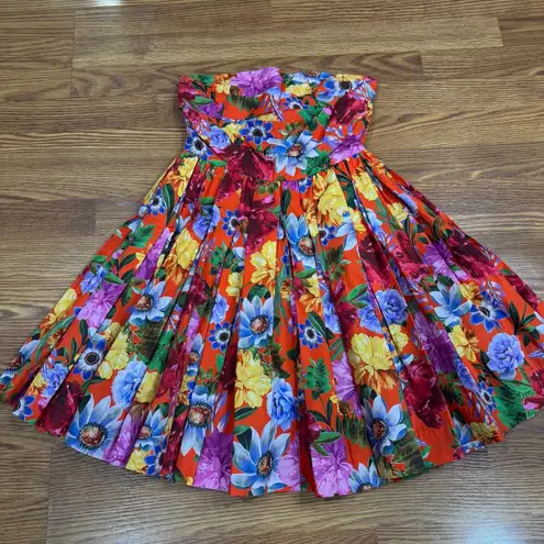 Cara Cara mini strapless floral multicolored Pleated Nadia Dress 4 Orange